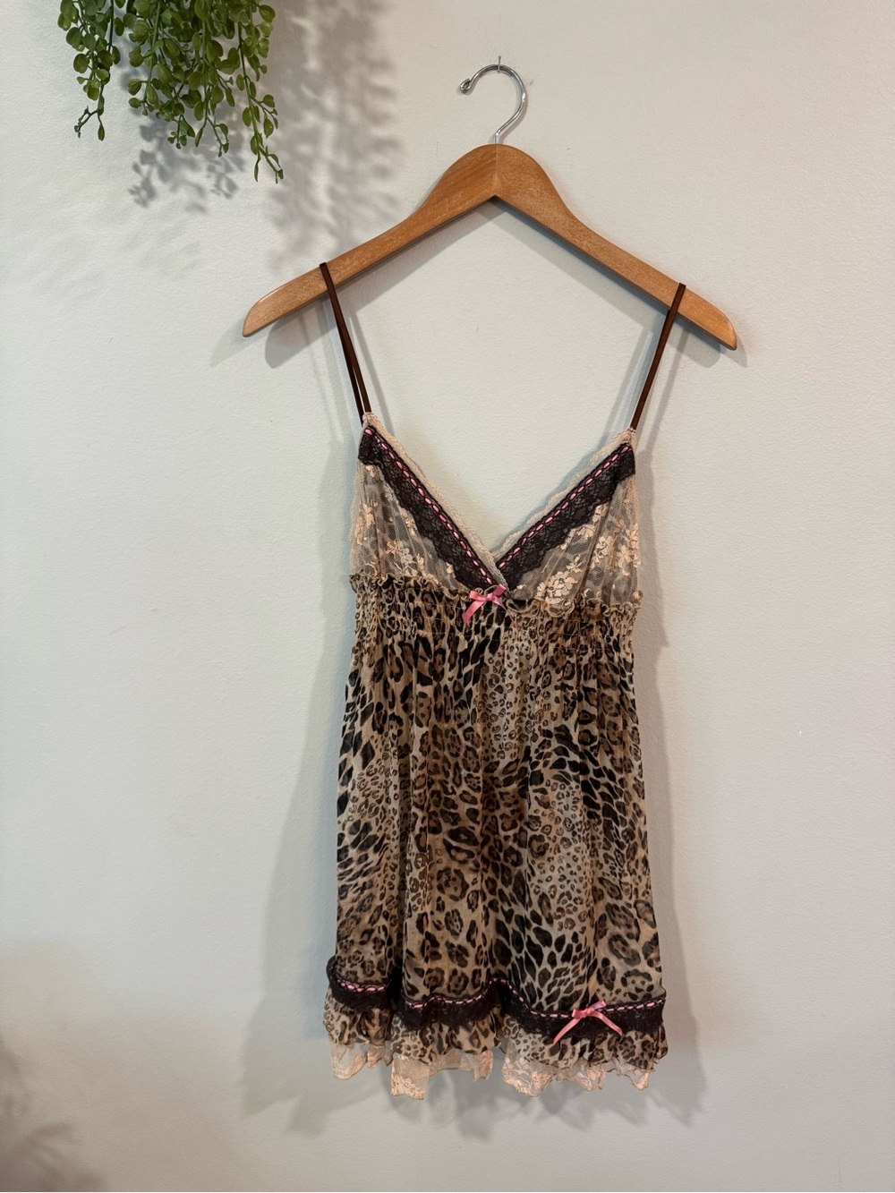 In Bloom Leopard Print Lace Chemise with Pink Accents